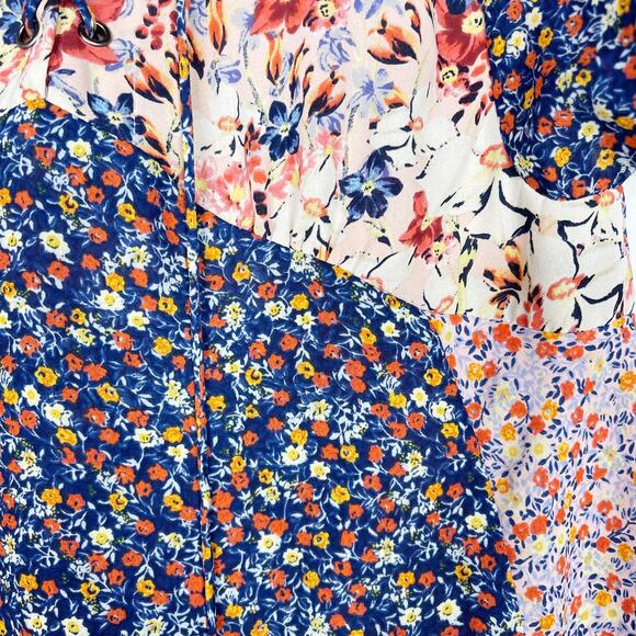 Anthropologie HD in Paris 0 Palo Alto Floral Blouse Floral Patchwork Tie Front - Picture 5 of 12